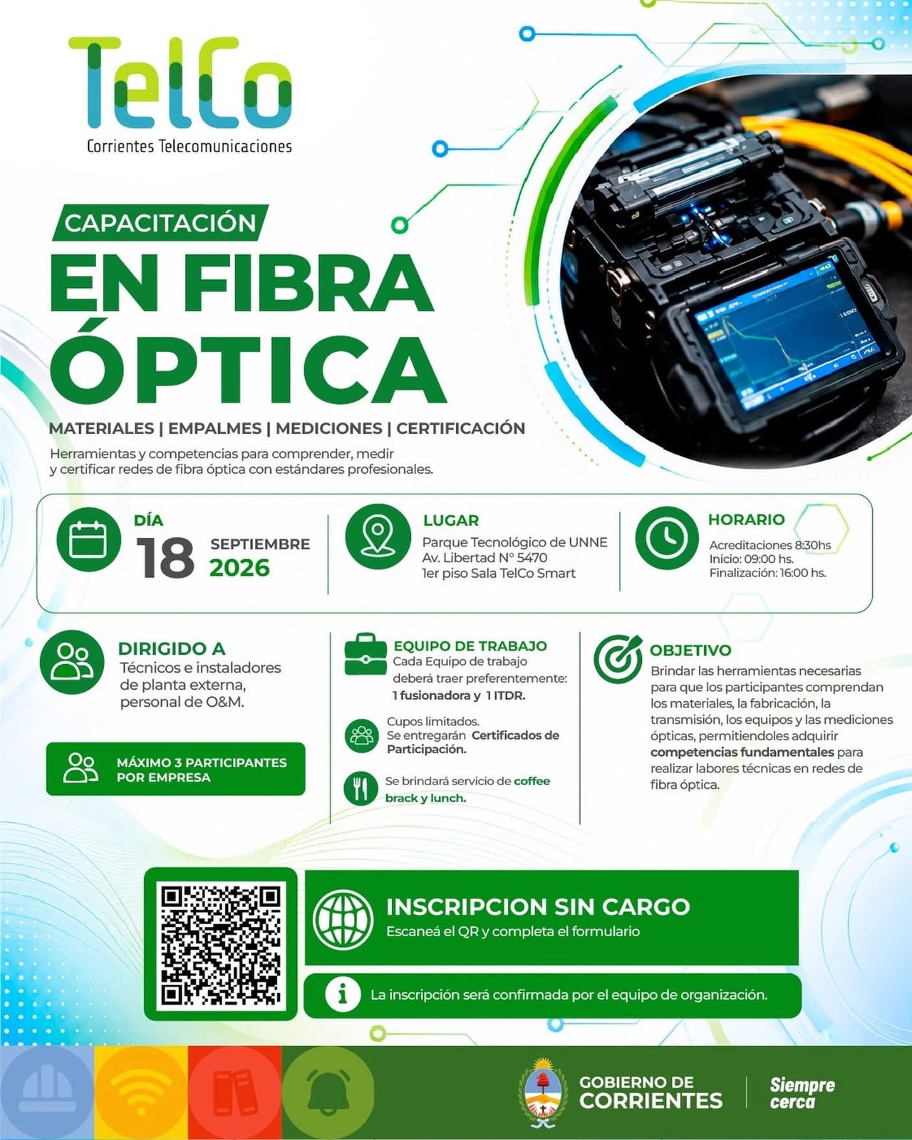 Capacitación gratuita en fibra óptica con certificación