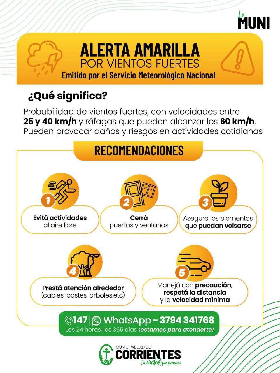 Alerta amarilla por vientos fuertes hoy y mañana