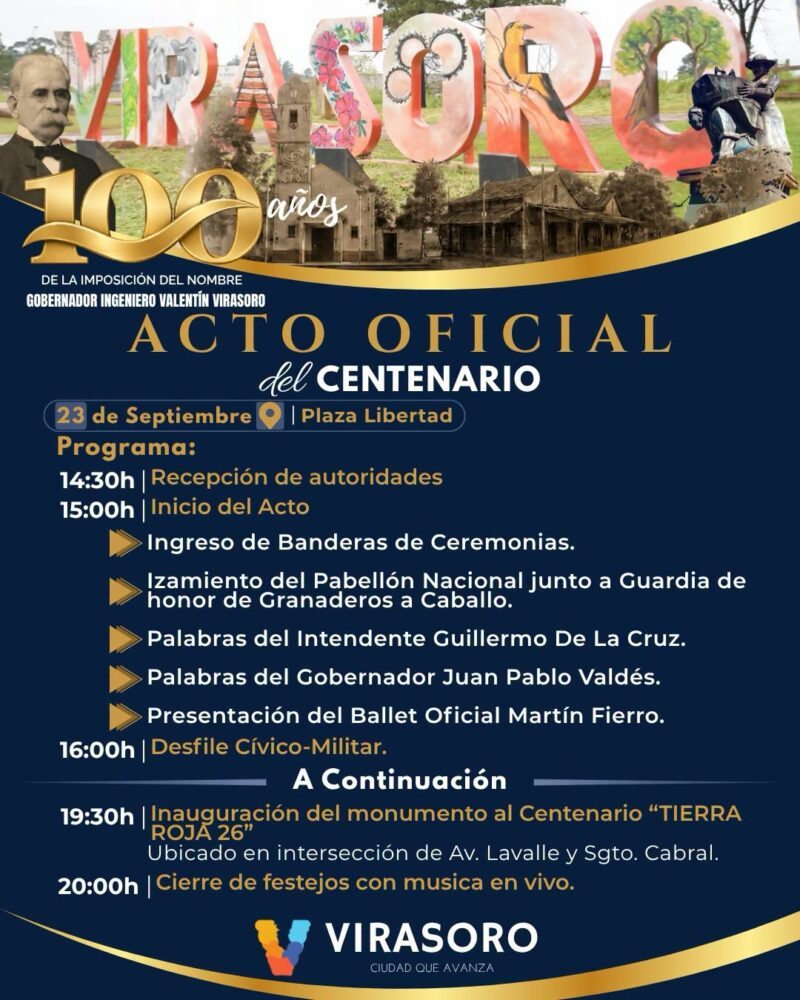 Virasoro prepara festejos por sus 100 años de nombre