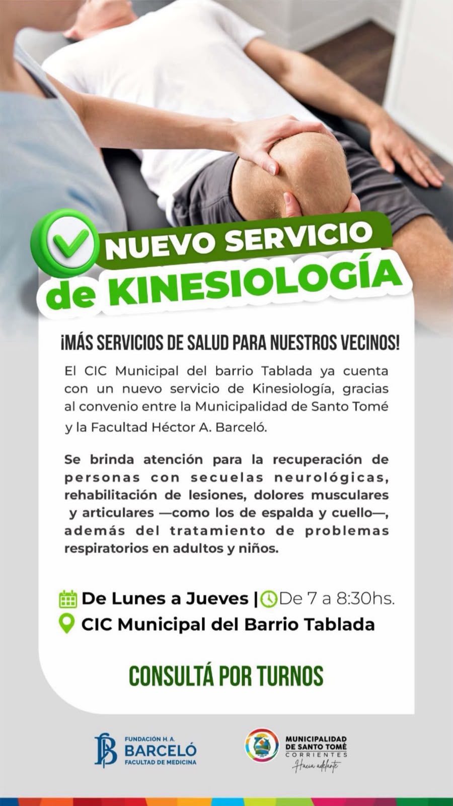 El CIC Municipal Barrio Tablada suma un servicio de kinesiología