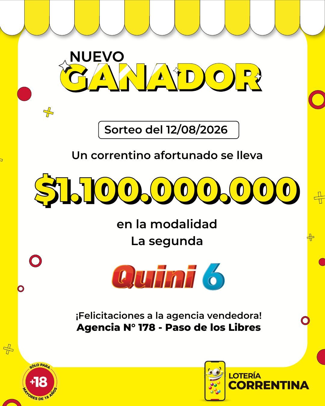 Correntino ganó $1.100 millones en el Quini 6