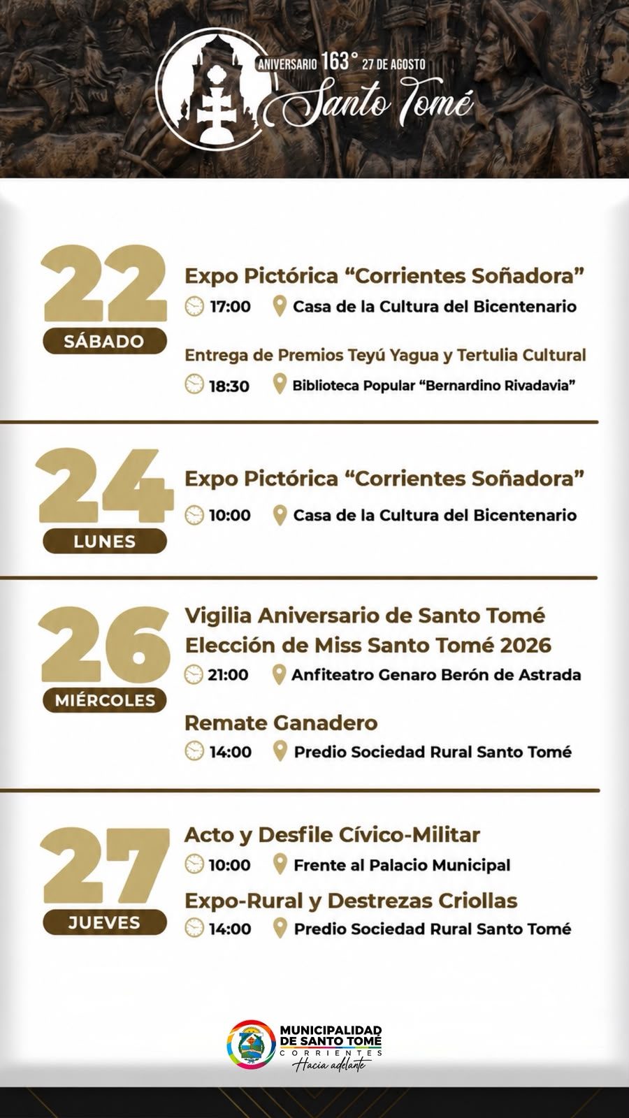 Santo Tomé prepara los festejos por sus 163 años