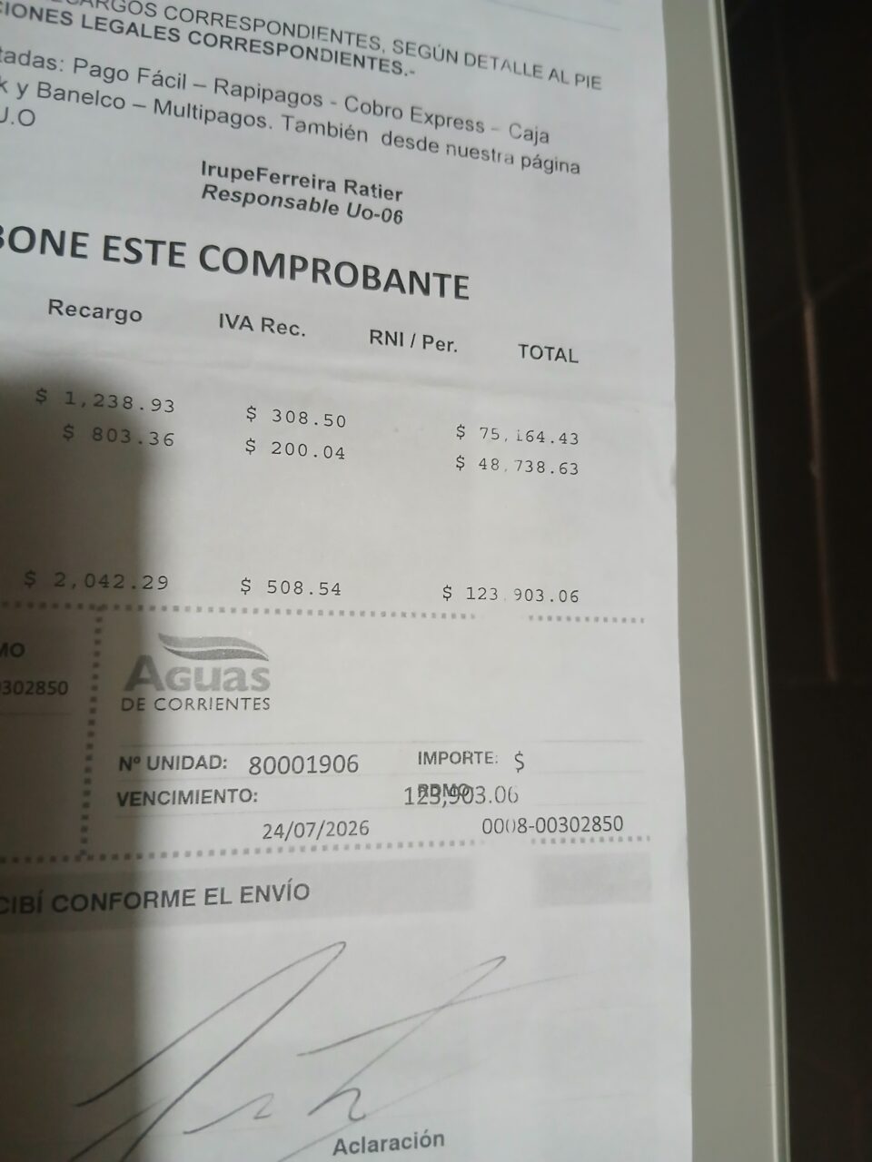 Vecinos de Santo Tomé denuncian facturas de agua de hasta $170.000