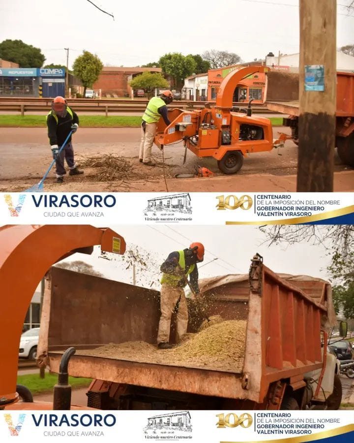 La ciudad chipea ramas de poda en avenida San Martín
