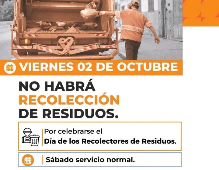 Sin recolección de residuos el viernes 2 de octubre