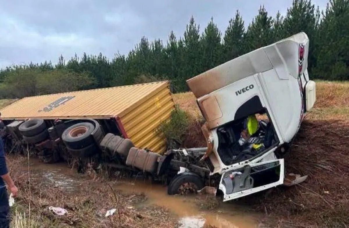 Volcó un camión en la Ruta 14 al esquivar un animal suelto