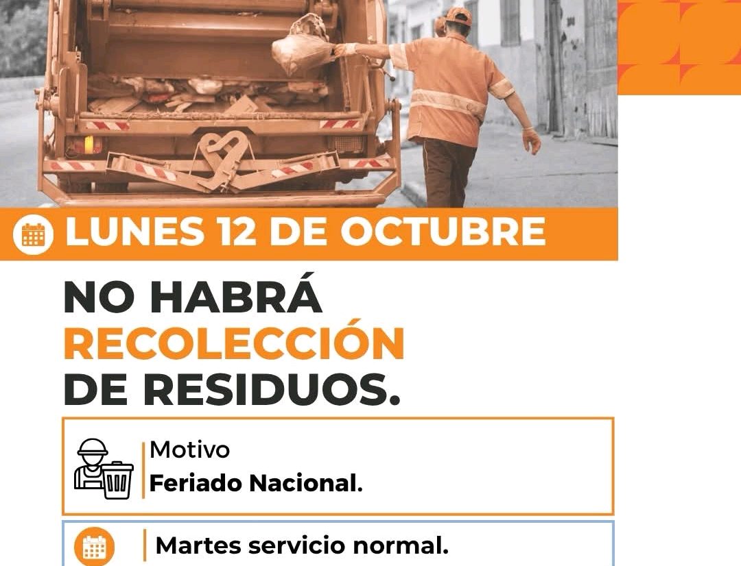 No habrá recolección de residuos el 12 de octubre