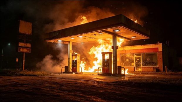 Incendio en una estación de servicio movilizó a bomberos de dos ciudades