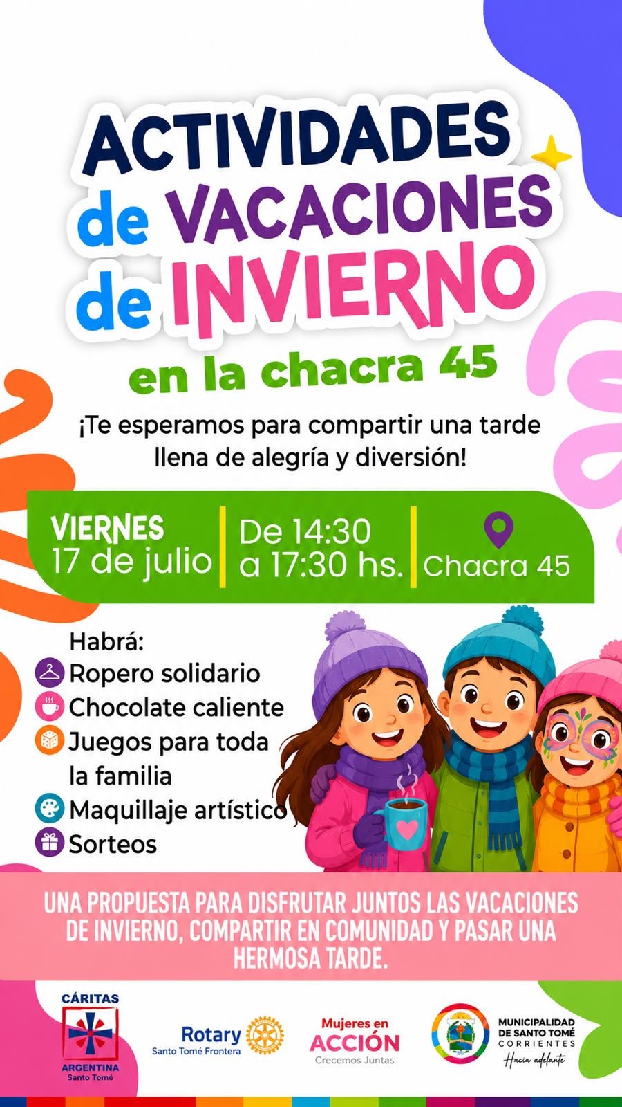 Vacaciones de invierno: jornada recreativa en la chacra 45