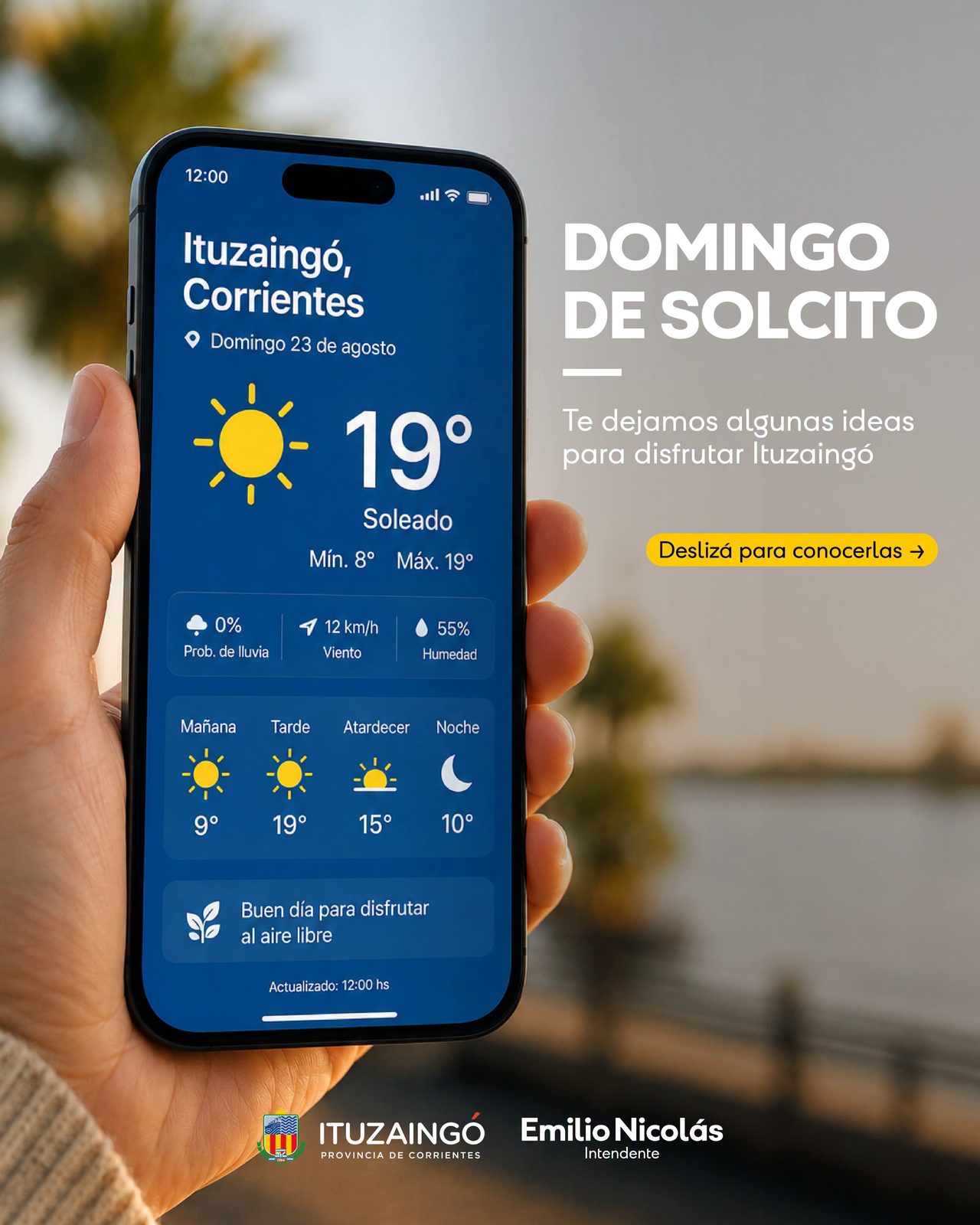 Ituzaingó: domingo soleado con alerta por lluvias de El Niño