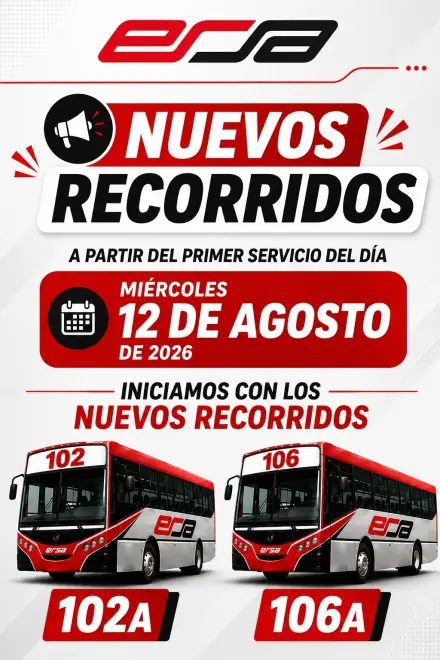ERSA modificó los recorridos de las líneas 102A y 106A