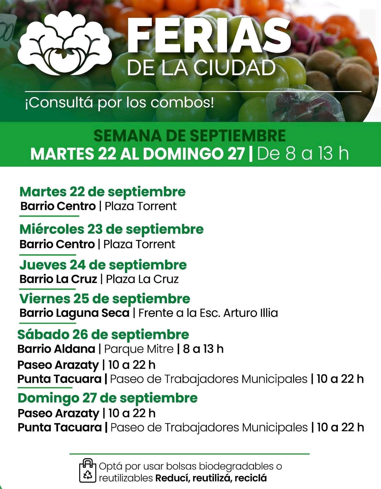 Cronograma semanal de las Ferias de la Ciudad