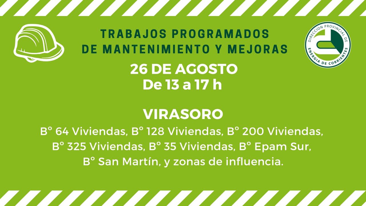 DPEC informa cortes en Virasoro por trabajos de mejora
