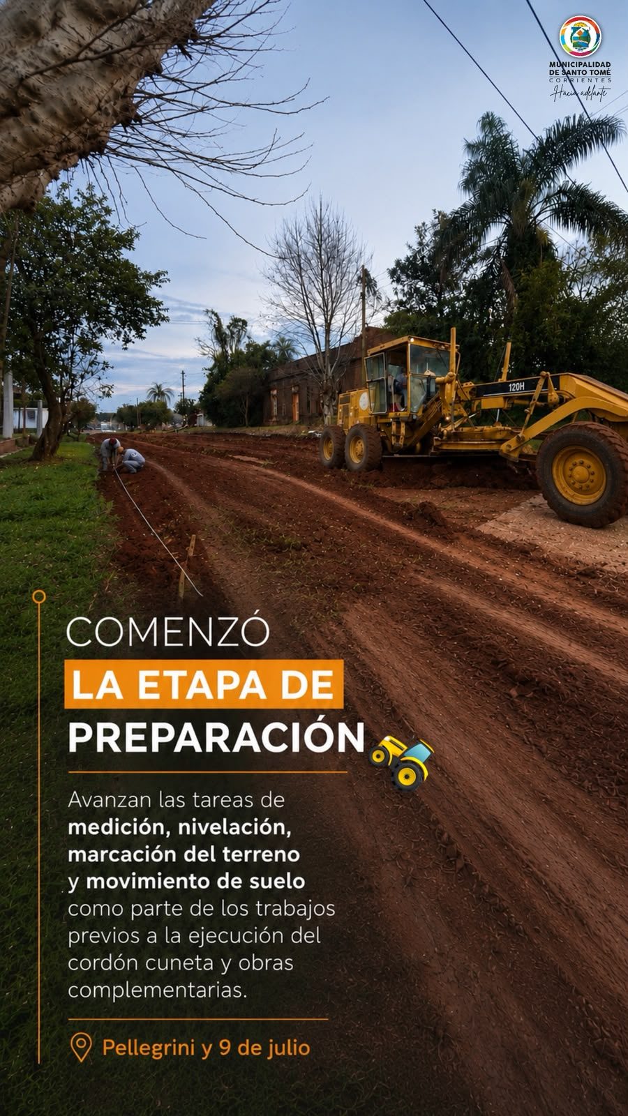 Comenzaron los trabajos previos para el cordón cuneta en Pellegrini y 9 de Julio