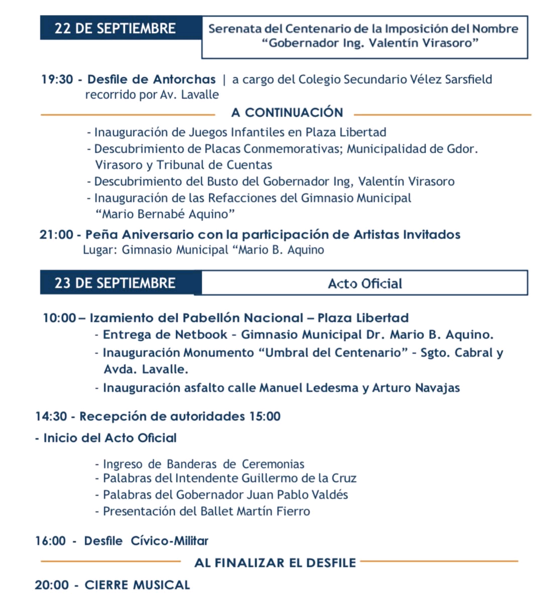 Reprograman los actos del Centenario para el día 23