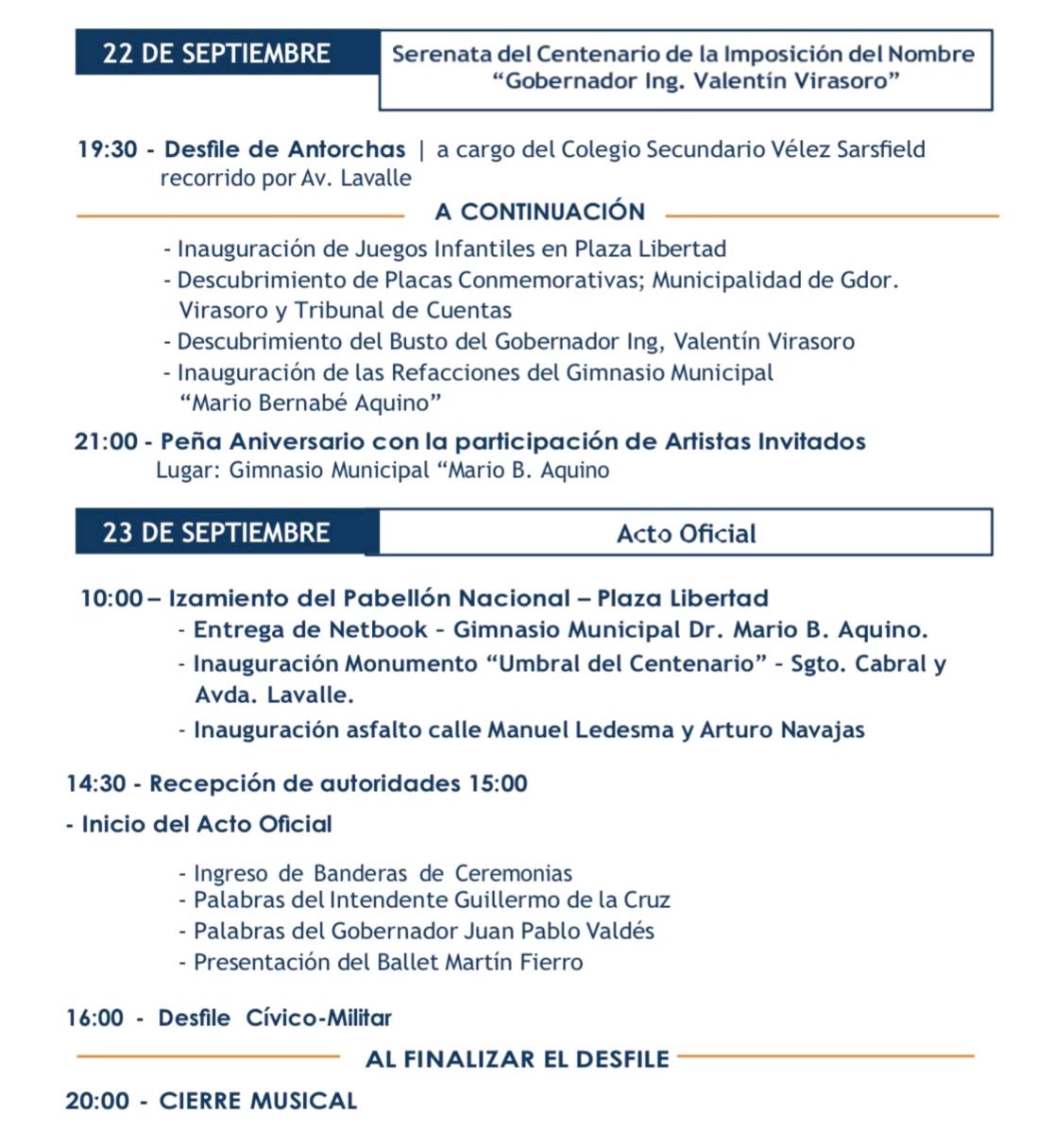 Reprograman los actos del Centenario para el día 23