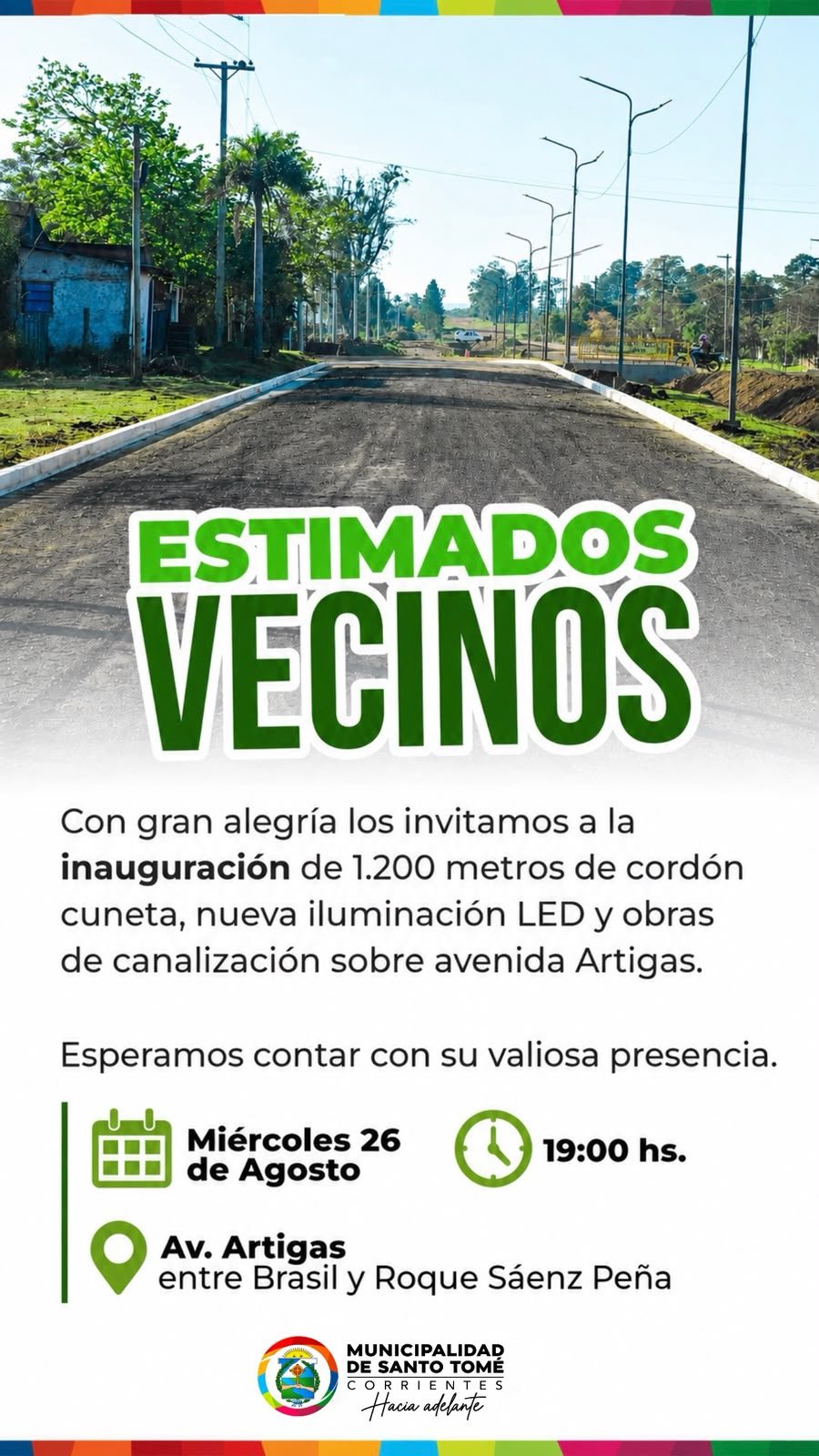 Inauguran obras de cordón cuneta e iluminación LED en Artigas