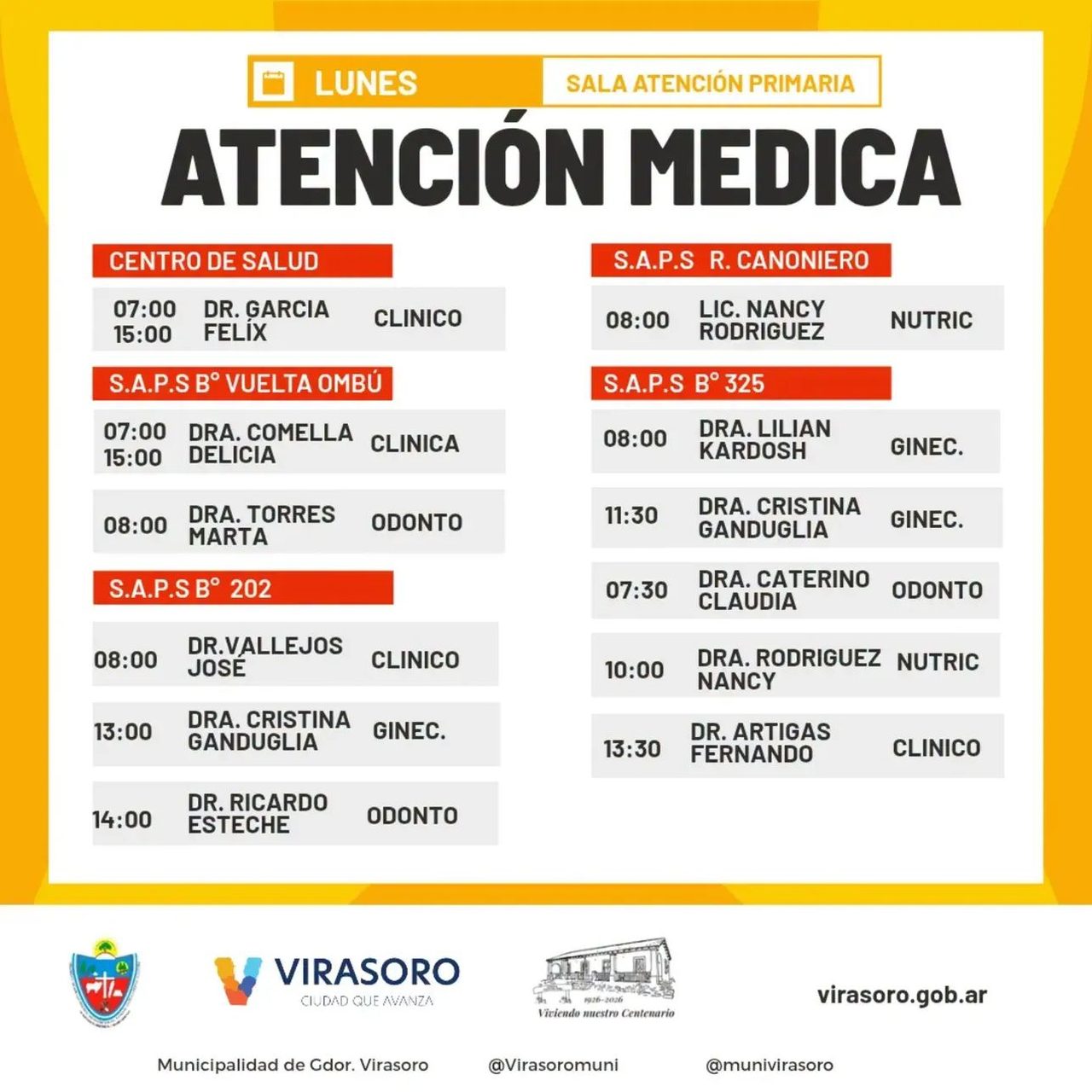 Cuáles son los horarios de atención en los centros de salud