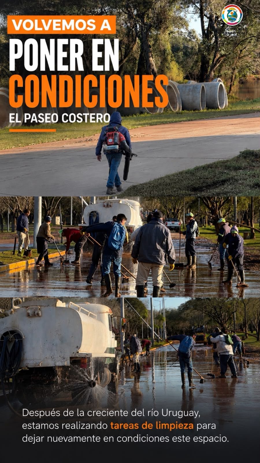 Comenzó la limpieza del Paseo Costero tras la bajante del río