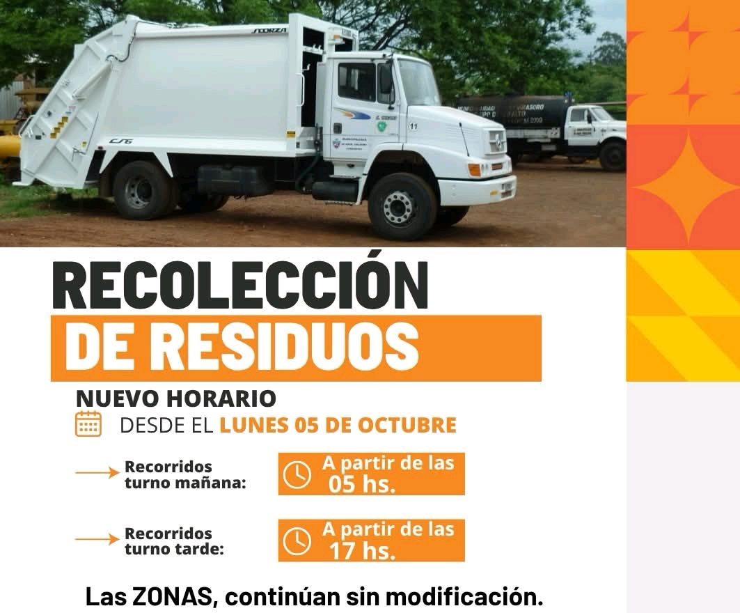 Nuevos horarios para la recolección de residuos desde el 5 de octubre