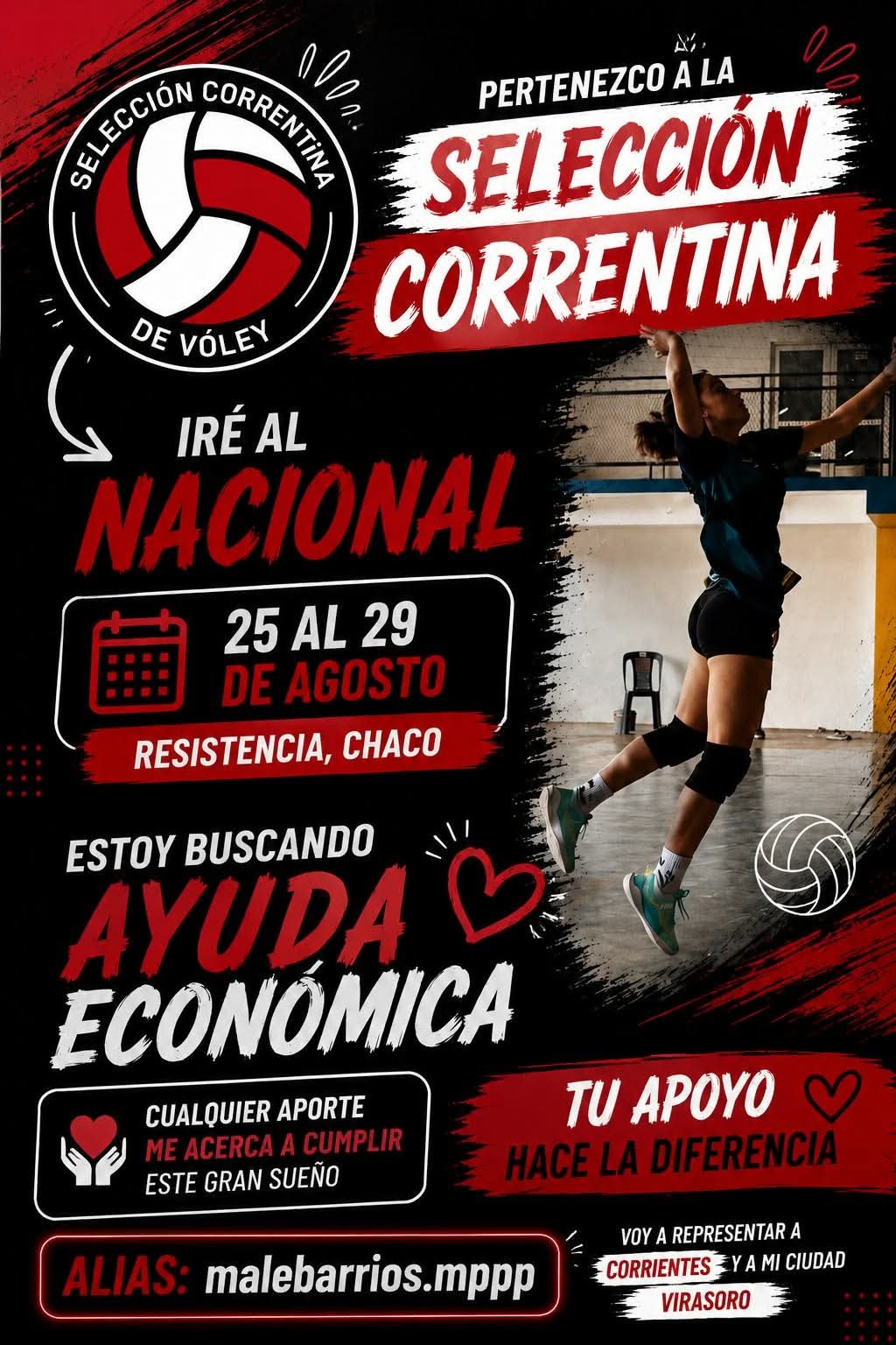 Buscan ayuda económica para una jugadora de vóley de Virasoro