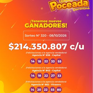 Poceada: tres apuestas repartieron más de $214 millones