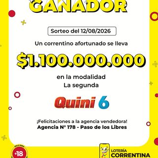 Correntino ganó $1.100 millones en el Quini 6