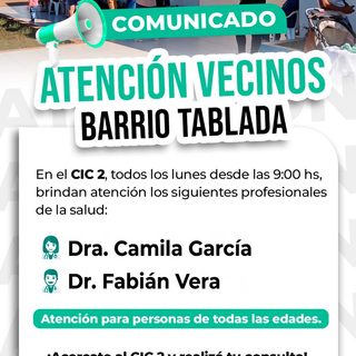 Atención médica gratuita todos los lunes en Barrio Tablada