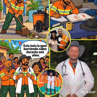De barrendero a enfermero: recibió su título con el uniforme naranja