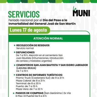 Cómo funcionan los servicios municipales este feriado
