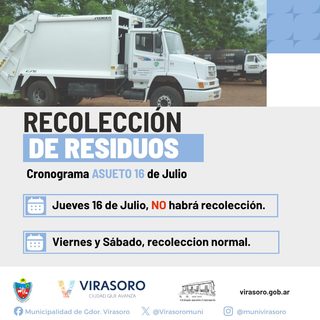 Asueto del 16 de julio: se suspende la recolección de residuos