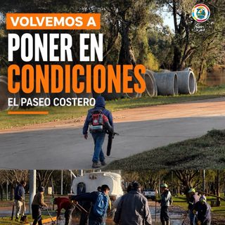 Comenzó la limpieza del Paseo Costero tras la bajante del río