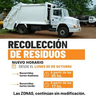 Nuevos horarios para la recolección de residuos desde el 5 de octubre