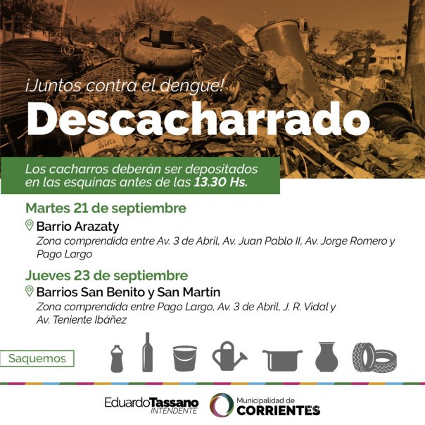 Los operativos de descacharrado llegan a los barrios Arazaty, San Benito y San Martín