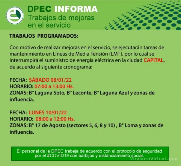 La DPEC realizará trabajos de mejoras en Capital y varias localidades del interior