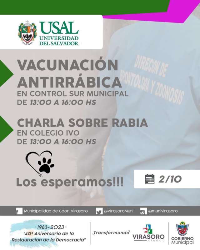 El lunes 2/10 se realizará vacunación #antirrábica