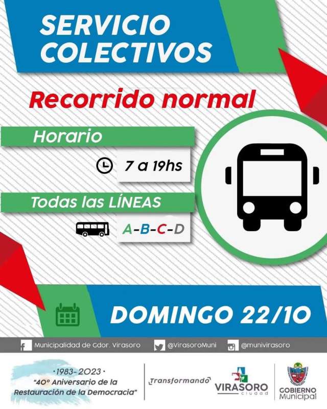 #ATENCION : Recorrido del servicio de colectivo urbano para este domingo 22/10