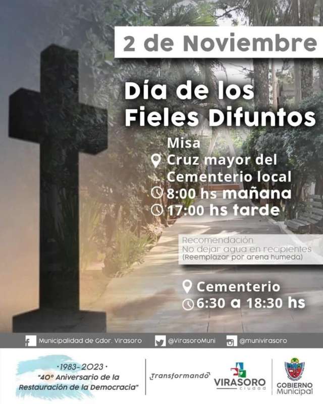 Te compartimos horario de misa y visita al cementerio local