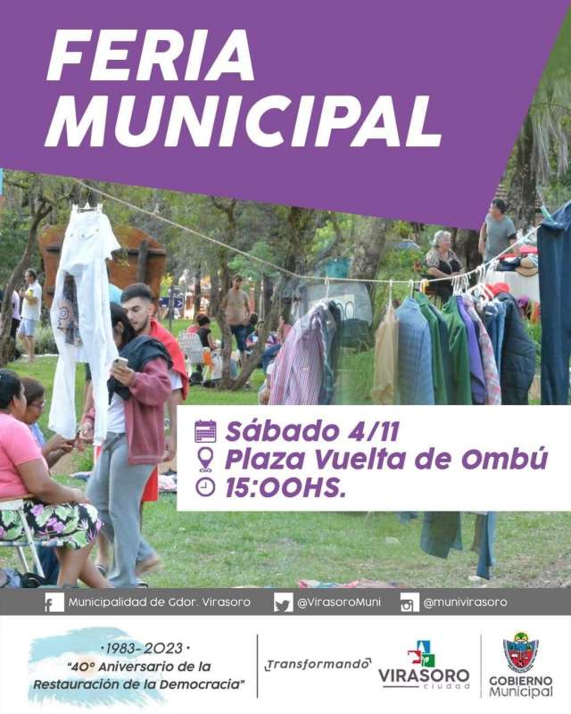 El sábado 4/11 la #FeriaMunicipal estará en la Plaza Vuelta del Ombú.