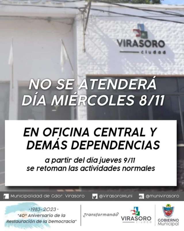 ATENCION | Debido al Día del Empleado Municipal, el miércoles 8/11 no se atenderá al público