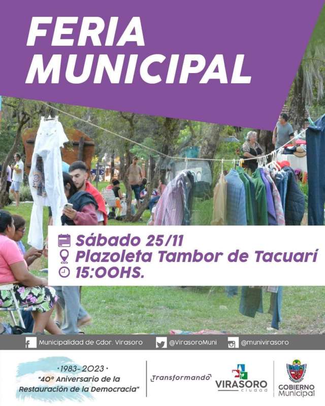 El sábado 25/11 la #FeriaMunicipal estará en la plazoleta Tambor de Tacuarí