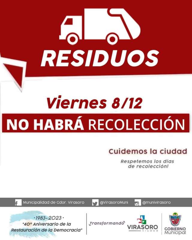 ATENCION :  Te comparten el cronograma de recolección de residuos para el viernes 8 y 9/12.