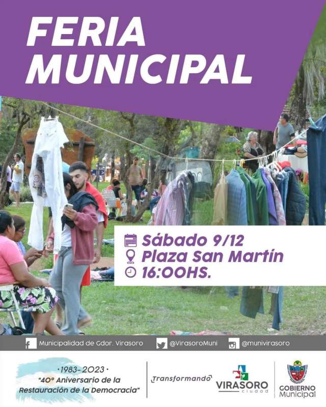 La #FeriaMunicipal estará el sábado 9/12  en la Plaza San Martín