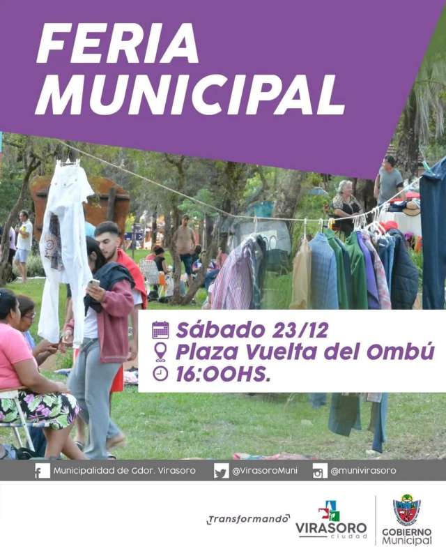El sábado 23/12 la #FeriaMunicipal estará en la Plaza Vuelta del Ombú