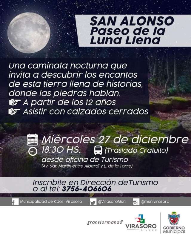 El Miércoles 27/12 te esperamos para vivir la #ExperienciaSanAlonso con el #PaseoDeLaLunaLlena