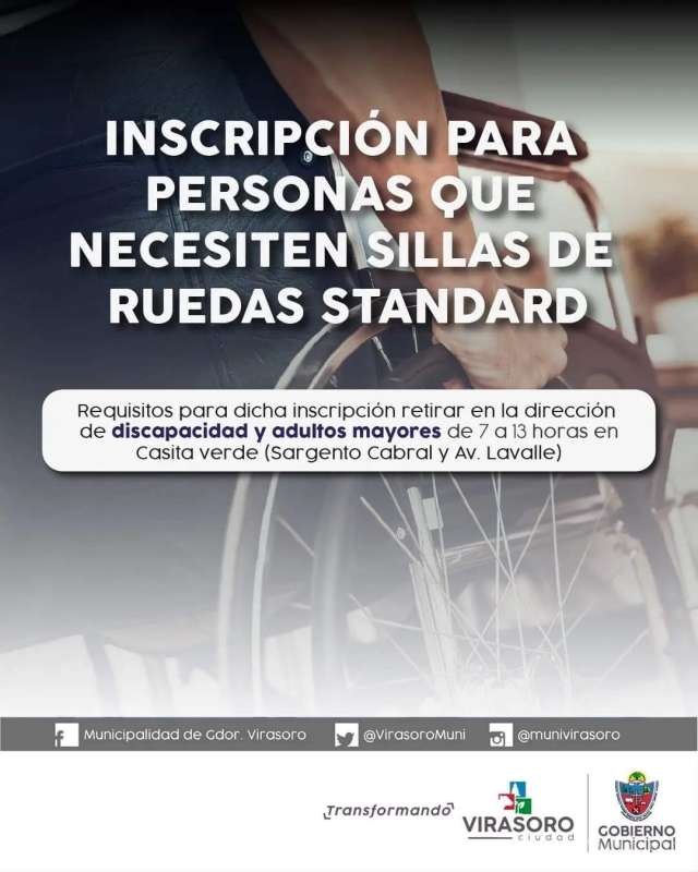 La Dirección de Discapacidad y Adultos  comunica que se encuentra abierta la solicitud de sillas de ruedas