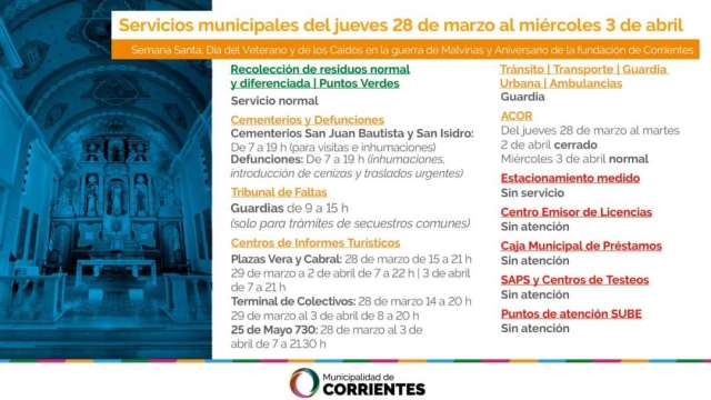 Servicios del 28 de marzo al 3 de abril