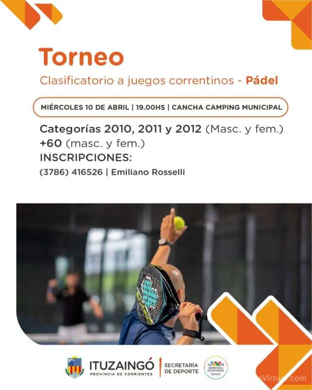 Torneo de pádel: clasificatorio a los Juegos Correntinos