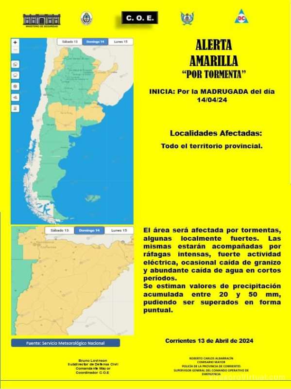 ¡Atención!  El SMS  emite ALERTA AMARILLA por TORMENTA