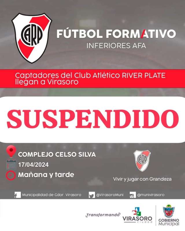 La actividad captación de talentos del Club River Plate se encuentra suspendida